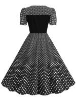 Women summer casual polka dot print short sleeve a line party vintage elegant midi dress - details 8