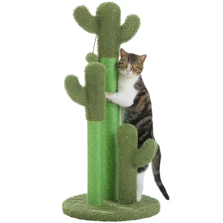 PAWZ Road Cactus Poste rascador para gatos para interiores, rascador alto para gatos con 3 postes rascadores, pelota colgante interactiva, juguetes para gatos, accesorios para gatos - 1