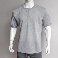 Camiseta de manga corta Henley para hombre, ropa informal de algodón, M-6XL, azul marino, gris claro, paquete de 2 - details 14