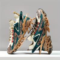 Zapatillas de Correr Transpirables para Hombres Zapatos de Deportes y Exteriores Ligeros con Diseño de Patrón de Letras, Capa Superior de Tela y Suela de TPU Comodidad de Cojín EVA para Gimnasio, Jogging, Uso Casual Teal y Beige, Zapatillas con Cordones - details 1