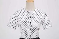 Elegante Vestido Midi con Cinturón Estilo Retro de Puntos Blancos y Negros - details 6