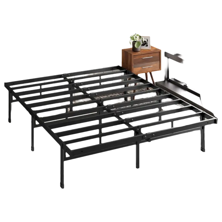 Cama 135 x 190 cm - 36 cm de Altura con Almacenamiento Debajo de la Cama - Cama de Plataforma de Metal - 1