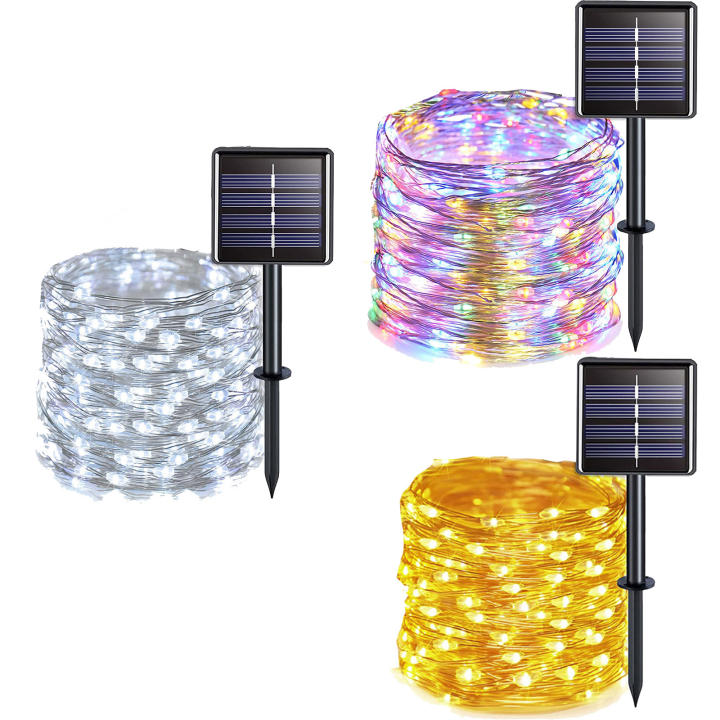 Guirnalda de luces LED Solar para exteriores, lámpara de alambre de cobre impermeable para jardín, patio, árbol, fiesta de Navidad, 8 modos, 300/200