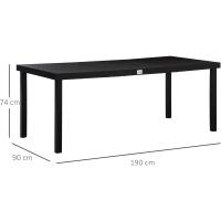 Mesa de Comedor Exterior de Aluminio Tamaño para 8 Personas con Encimera de Listones para Balcón Terraca 190x90x74 cm Negro - details 2