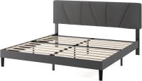 Cama 150x190 cm - Altura 30cm - Somier tapizado con cabecero - Somier de láminas de Madera - Gris Oscuro - details 9