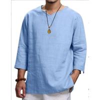Nueva camisa de jersey grande informal sólida suelta de manga 3/4 para hombre. - details 0