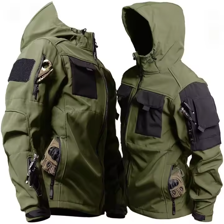 Chaqueta de hombre con capucha táctica, suave, gruesa, impermeable y resistente al viento. - 1