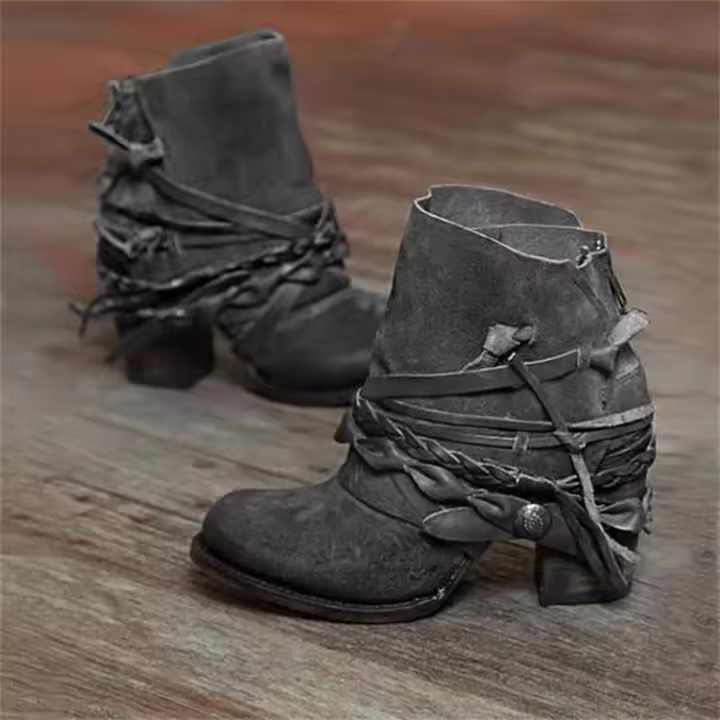 Botas martin de otoño e invierno para mujer, zapatos de tacón alto, botas cortas de estilo vintage para mujer - 1