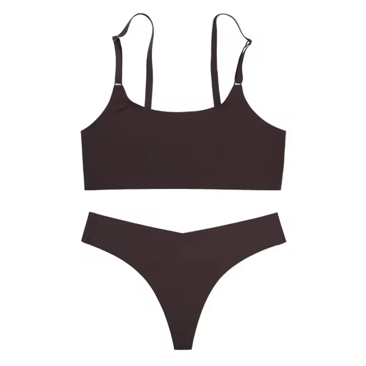 Conjunto de sujetador sin costuras para mujer, Tanga Sexy de cintura baja, sujetador sin aros, Bralette, lencería, conjunto de ropa interior femenina de seda helada - 1