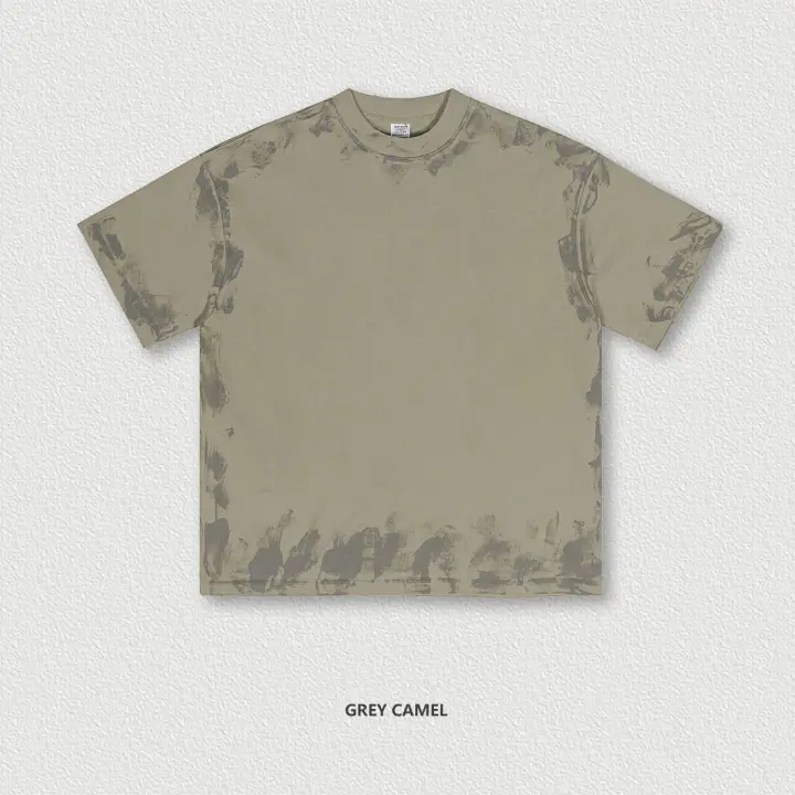 Camiseta con pintura, camisetas desgastadas lavadas Vintage para hombre, camisetas con estampado de pintura para hombre - 1