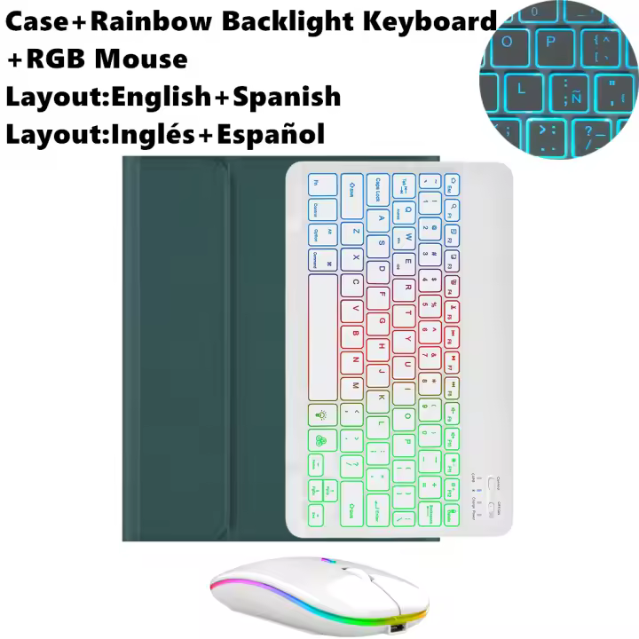 Funda para iPad de décima generación, carcasa con teclado RGB, ratón, retroiluminación arcoíris, teclado mágico español, 10,9 pulgadas, 2022 - 1