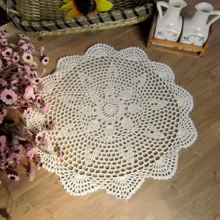 Alfombra circular de ganchillo ahuecada vintage de café ENCE, superficie de tela, mantel persal para mesa de comedor, banquete - 1