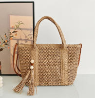 2025 nuevo ins cuerda de papel tejido con flecos colgante bolsa de mensajero de gran capacidad versátil color sólido hombro playa bolso de las mujeres - details 0
