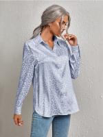 Blusa De Seda Casual Leopardo Para Mujer Camisa De Oficina Con Botones Manga Larga Ajustable Estilo Elegante Tops Blusas - details 6