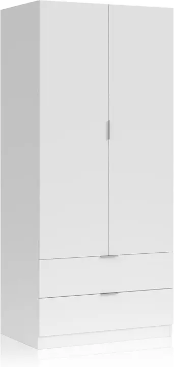 Armario de 2 Puertas y 2 Cajones Acabado en Color Roble Medidas: 81 cm (Ancho) x 180 cm (Alto) x 52 cm (Fondo) - 1