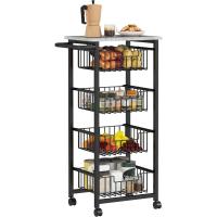 Carrito de Cocina Carrito Verdulero para Cocina con 4 Cestas Deslizables y Marco de Acero Carrito Auxiliar con Ruedas para Comedor 49,5x31x91 cm Gris Claro - details 0