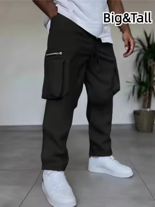 Pantalones Plus Size para Hombres Diseño de Cremallera, Bolsillos Tres Dimensiones, Versátil para Deportes al Aire Libre Material de Poliéster, Hecho en China - 1
