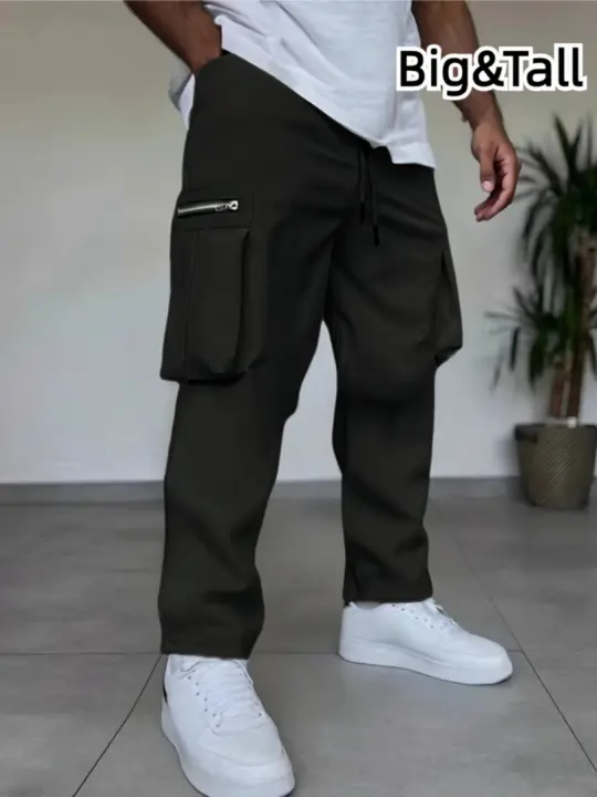Pantalones Plus Size para Hombres Diseño de Cremallera, Bolsillos Tres Dimensiones, Versátil para Deportes al Aire Libre Material de Poliéster, Hecho en China - 1