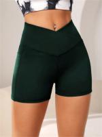 Pantalones cortos de motociclista de cintura alta cruzada para mujer, bolsillos laterales, suaves y cómodos, cruzados, para correr, Yoga, pantalones cortos atléticos - details 14