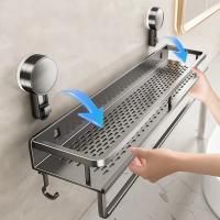 Estante de baño con ventosa de acero al carbono, montaje en pared, estante de almacenamiento para ducha con soporte de carga fuerte, gran capacidad, sin perforación - details 5