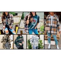 Chaqueta de franela a cuadros con bloques de otoño para mujer, camisa con botones, abrigo, tops - details 0