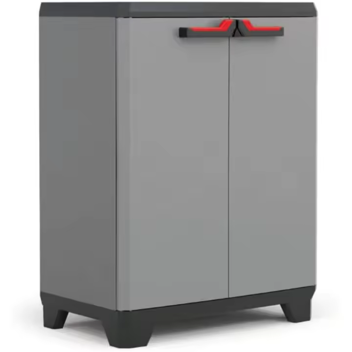 Estilo Bajo | Amario Bajo de almacenaje | resina | 2 Puertas y 1 balda Regulable en Altura | Color Gris/Negro | 90 x 68 x 39 cm - 1