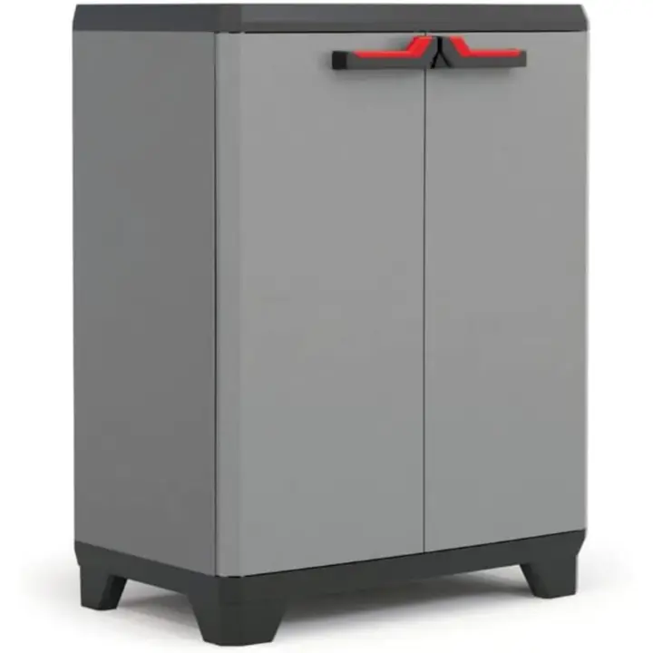 Estilo Bajo | Amario Bajo de almacenaje | resina | 2 Puertas y 1 balda Regulable en Altura | Color Gris/Negro | 90 x 68 x 39 cm - 1