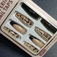 Set De Uñas Postizas Largas En Forma De Cofrinha Con Diseño De Leopardo Y Joyas 24pcs Negro Estilo Francesa Para Dedos - details 6