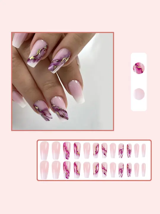 Adornos de uñas estériles de marfil rosa y morado, duraderos y elegantes, ultrafinos, armadura de uñas y pegatinas de uñas - 1
