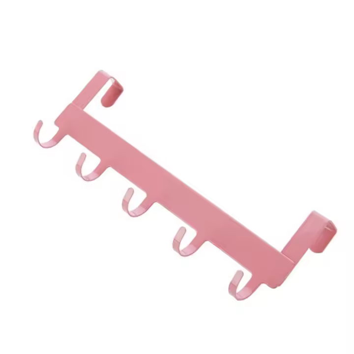 Perchero organizador de baño de 5 ganchos, colgador de almacenamiento de puerta tipo trasero sin rastro, gancho de puerta, colgador de toalla de Arte de hierro multiusos - 1