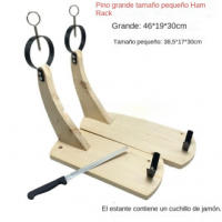 Pino español Simple jamón una pierna de cordero asiento tamaño dos rebanadas estante exposición cuchillo titular - details 0