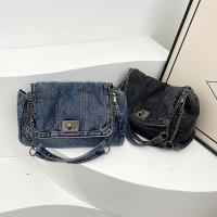 Bolso de hombro, bolso de lona vaquero, estilo callejero, cadena de Metal, bolso Vintage, Color sólido, gran capacidad, bolso cruzado sólido para estudiantes - details 0