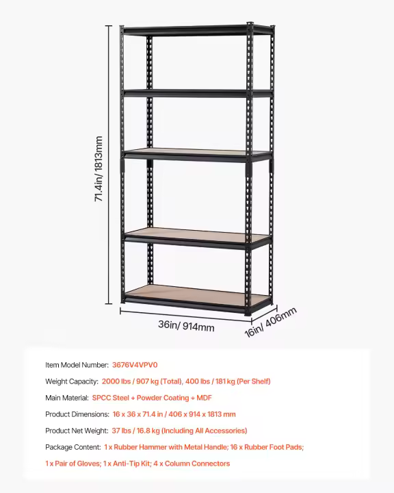 Estante de Almacenamiento Succebuy para Garaje de 5 Niveles 2000 lbs Capacidad - 1