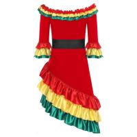 Vestido español flamenco tradicional mujer con volantes, manga larga, dobladillo inclinado, vestido baile Rumba para fiesta Rave - details 9