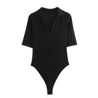 - Body de manga corta acanalado para mujer, body sexy con cuello en V y botones para fiesta y club, tops de cintura alta - details 11