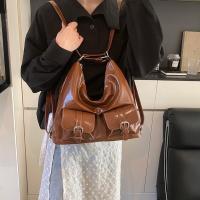 Mochilas con múltiples bolsillos de Color sólido estilo Y2K, bolso cruzado de cuero PU de gran capacidad, bolso de hombro, mochila para mujer - details 6