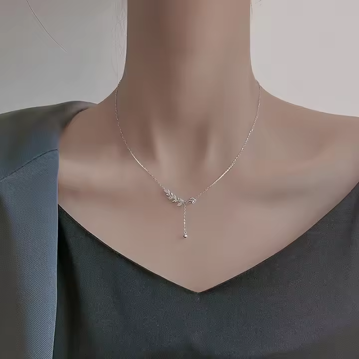 Temperamento strass flecos hojas clavícula cadena mujer - 1
