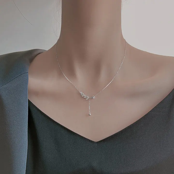Temperamento strass flecos hojas clavícula cadena mujer - 1
