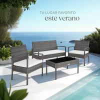 Conjunto de Jardín Exterior de Ratán y Aluminio, Muebles de Jardín Exterior Resistentes a la Intemperie, 2 Sillones, 1 Sofá, 1 Mesa de Cristal, con Cojines de 5,5 cm y 2 Juegos de Fundas - Gris - details 8