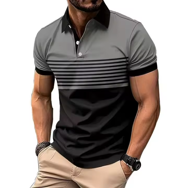 Polo de manga corta a la moda de verano para hombre con cuello abotonado, top de negocios de edición regular para hombre - 1