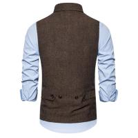 Chaleco de traje marrón con doble botonadura para hombre, chaleco sin mangas de negocios de color sólido informal de marca 2019, chalecos para hombre - details 6