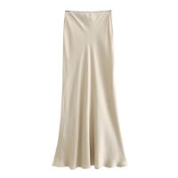 TRAFZA-faldas a la moda para mujer, Falda Midi ajustada con textura de seda satinada sólida, elegante para fiesta, 2024 - details 4