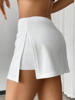 Falda de tenis blanca asimétrica para mujer - Cintura alta, pantalones cortos de verano para golf y correr, poliéster, color sólido, ropa deportiva de moda para fitness y deportes, atuendo de golf |   Diseño asimétrico |   falda de poliéster - details 1