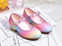 Zapatos de cuero con purpurina para niñas, zapatos de princesa con arcoíris, de tacón alto, informales, para fiesta, boda y baile - details 1