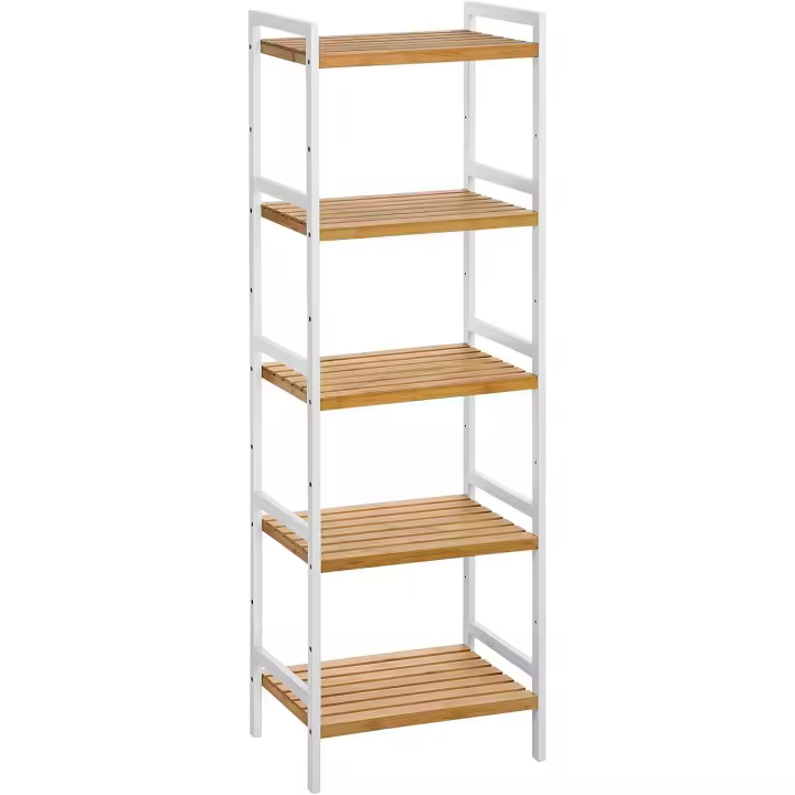 Estantería de Bambú de 5 Estantes 45 x 31,5 x 142 cm Ideal para Baño, Cocina, Sala de Estar, Dormitorio, Balcón - 1