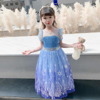Vestido de princesa para niñas, disfraz de Elsa para Halloween, carnaval, fiesta de cumpleaños, tela azul - details 3