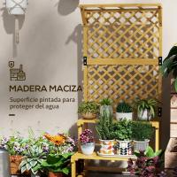 Estante de madera para plantas de 2 niveles, soporte para macetas de exterior con rejilla para jardín, patio, terraza, 75x50x166 cm, natural - details 3