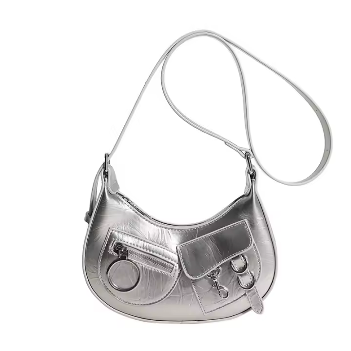 Bolso de mensajero de textura premium de verano para mujer 2024 nuevo bolso de bajo de nicho plateado de moda bolso de locomotora punk de hombro - 1