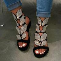 Zapatos planos de talla grande para mujer, sandalias huecas con una sola correa y diamantes de imitación de mariposa - details 4
