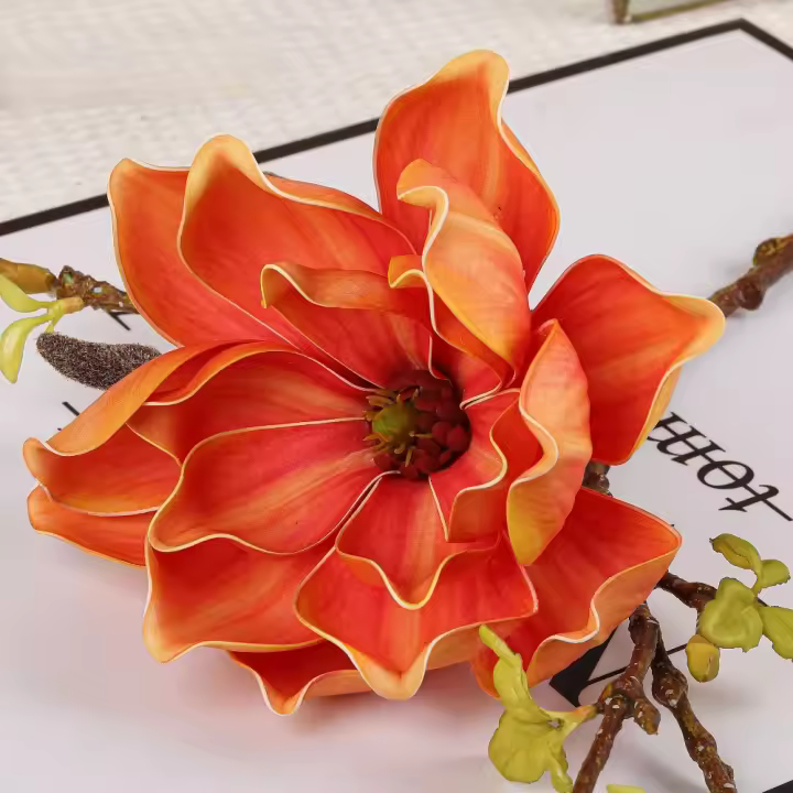 Rama de Magnolia Artificial EVA, tacto Real, flores de orquídeas artificiales hechas a mano, arte Floral, simulación de Magnolia grande - 1